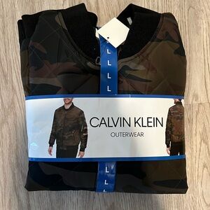 NWT Calvin Klein Men's Diamond Quilted Bomber Jacket Olive Camo, Size L